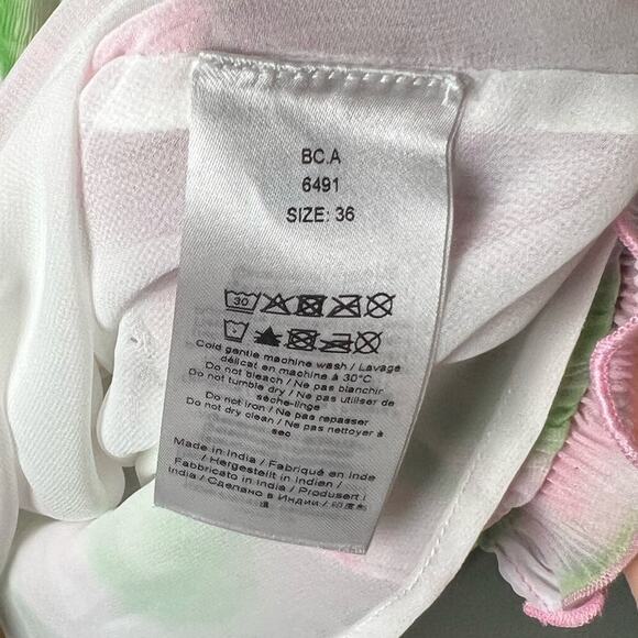 GANNI Womens Pink Green Pleated Ruffle Georgette Strap Mini Dress Sz S - Picture 9 of 9